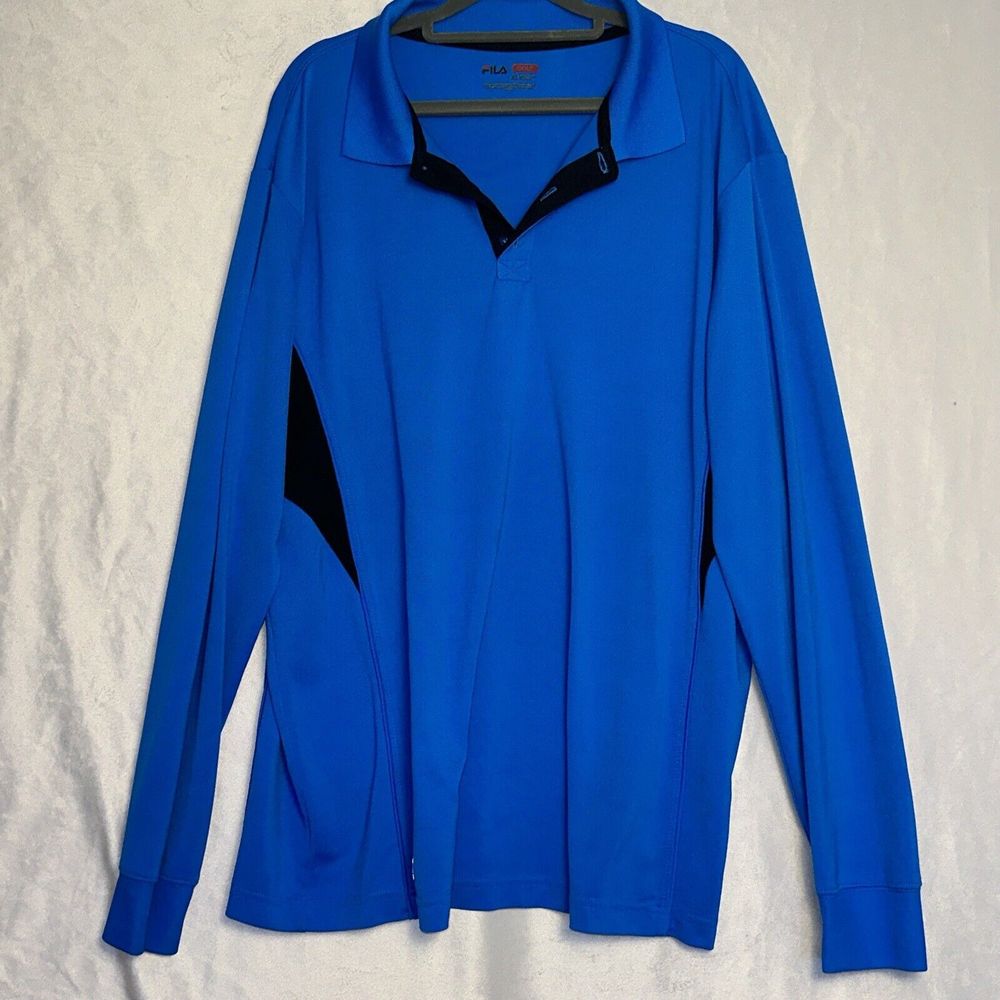 Fila Sport Golf Polo Shirt Mens XL Blue Black Long Sleeve Activewear Sports